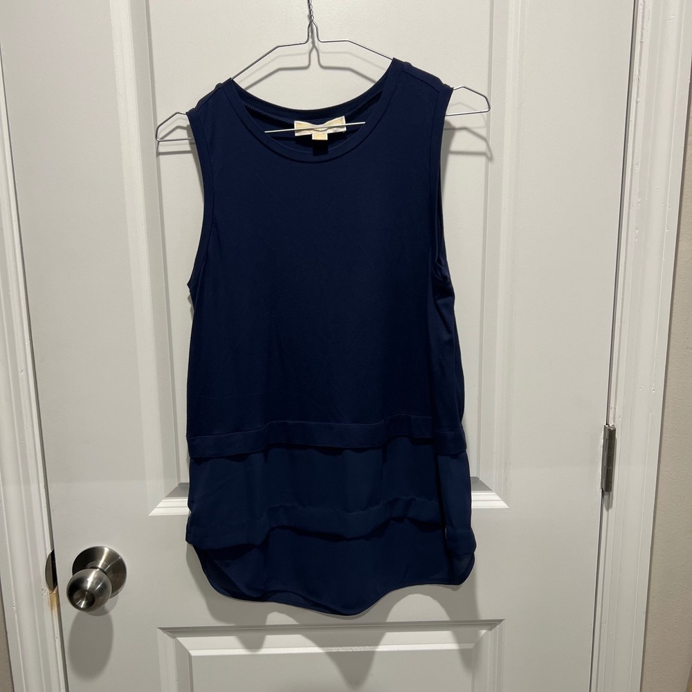 Michael Michael‎ Kors Womens Tank Top Layered Tiered Hem Navy Blue Size S